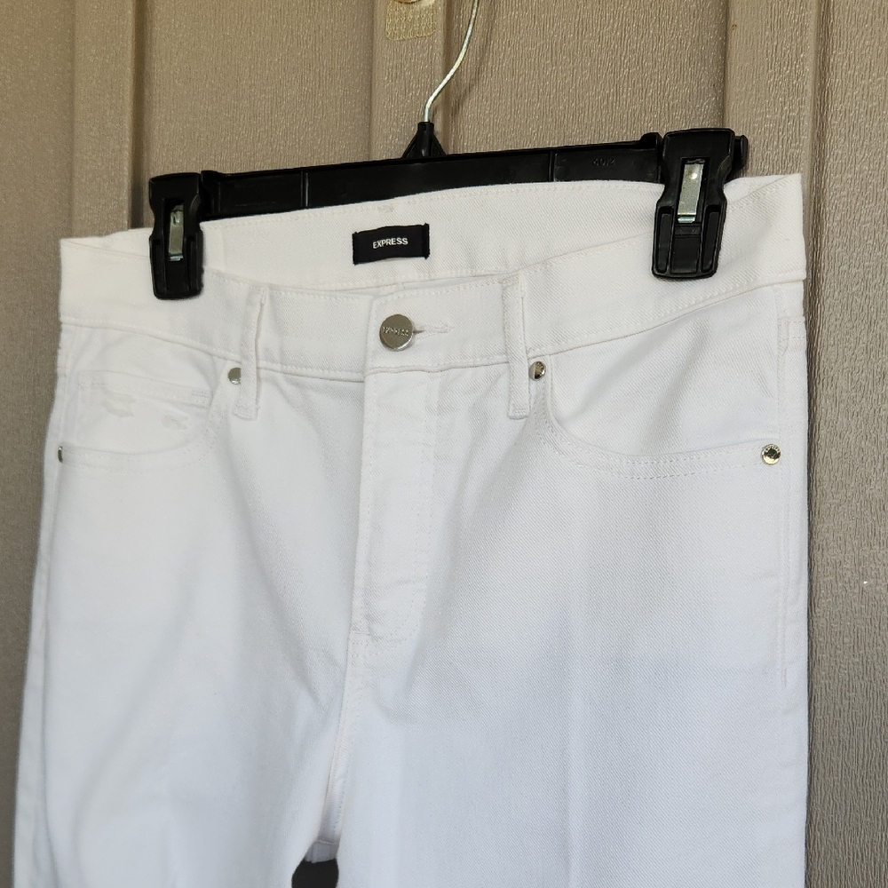 Express Women's Cream Distressed Flare Jeans - Picture 5 of 10